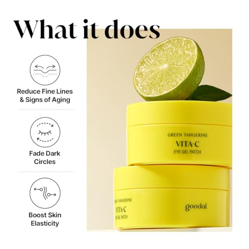 GOODAL Green Tangerine Vitamin C Eye Patches 60 Sheets ? Hydrating Gel Under Eye Masks for Tired Puffy Eyes, Korean Skincare, Glass Skin Look, Daily Self Care Essentials
