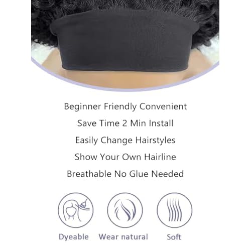ORIGINAL QUEEN Kinky Straight Half Wig with Headband Human Hair No Lace Headband Wig Wear and Go Glueless Wigs Human Hair for Black Women 16Inch