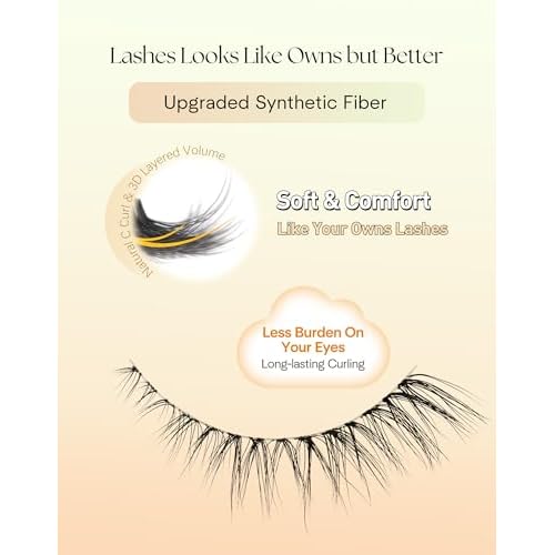 Eyelashes Natural Lashes Cat Eye 12MM Fake Eyelashes Wispy C Curl Lash Strips False Lashes Pack with 0.1MM Clear Band 3D Volume False Eyelash ChirpyLuna 7 Pair