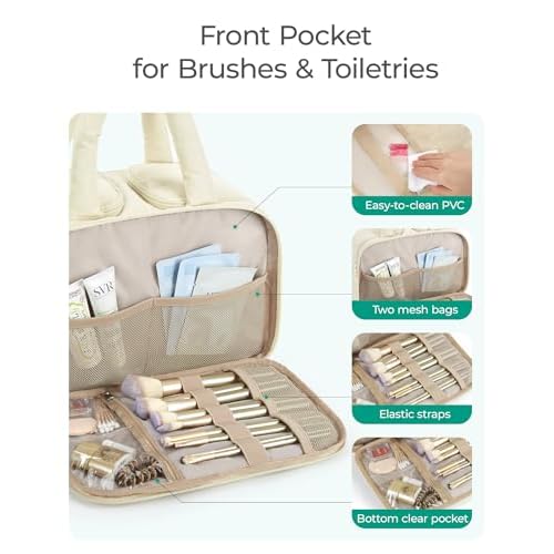 BAGSMART Travel Toiletry Bag, Puffy Large Toiletry Bag for Women, Lightweight Cosmetic Makeup Bag Organizer with Handle for Traveling, Accessories, Essentials, Toiletries (Black)