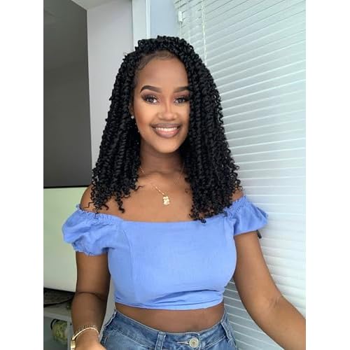 Alrence Passion Twist Crochet Hair 8 Packs Pre twisted Passion Twist Hair For Women Soft Bohe Pre-looped Crochet Braids (14 Inch (Pack of 8), 1B#)