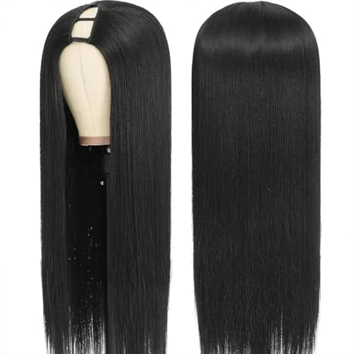 U Part Wigs Human Hair For Black Women Upgrade U Part Human Hair Wigs With Drawstring Beginner Friendly No Sew In No Leave Out No Glue U Part Wig 200% Density Natural Color (24inch)