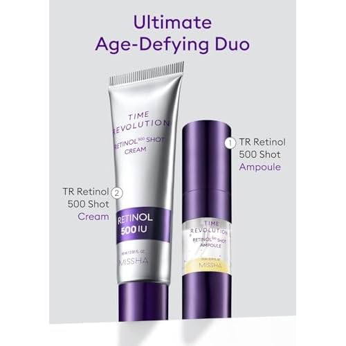 MISSHA Time Revolution Night Repair Retinol Intensive Ampoule 0.33 Fl oz - Advanced Korean Facial Serum for Skin Barrier Strengthening, Improved Elasticity, Radiance, Overnight Moisturization