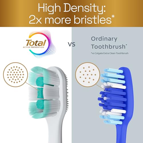 Colgate Total Active Prevention Foaming Clean Soft Toothbrushes, Soft Bristle Toothbrush Pack for Plaque Removal, Helps Reach Deeper Along The Gumline and Between Teeth, White, 2 Pack