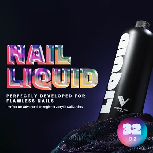 V Beauty Pure Monomer Acrylic Nail Liquid - Long-Lasting Nail Monomer Liquid for Smooth & Glossy Finish - Acrylic Nail Supplies for Nail Technicians, Salon & Home Manicure & Pedicure - 32 Oz