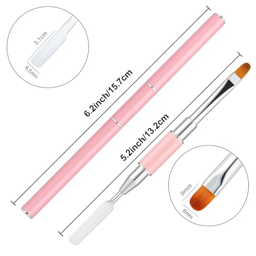 2Pcs Dual-Ended Nail Art Brush and Spatula Set - Pink & Black UV Gel Nail Tools for Poly Extension, Sculpture Gel - Manicure Design Kit for Salon & DIY Use