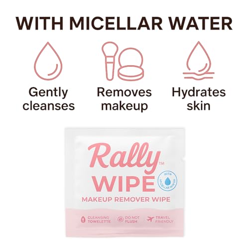Rally Wipes ? Mess-Free Makeup Remover Wipes with Micellar Water ? Bulk Facial Cleansing Individually Wrapped for Travel, Gym, Car & Purse (150 Count)