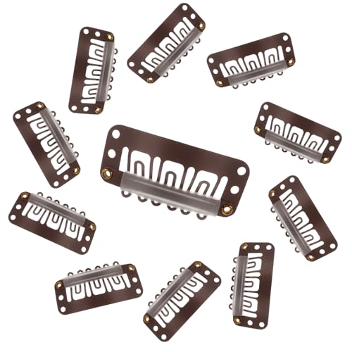 Yolev 50PCS Wigs Snap Clips Hair Extension Clips 6-Teeth U-Shape Metal Silicon Wig Hair Extension Clips for Women Hairpiece (Dark Brown)