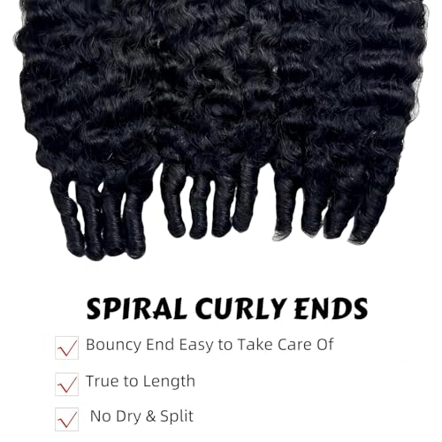 Curly Bundles Human Hair 20 22 24 Inch 12A Grade 100% Unprocessed Brazilian Virgin Hair Weave with Spriral End 3c4a Quick Weave Real Human Hair Natural Black Hair Extensions