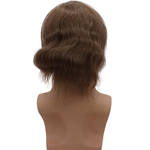 Men toupee Swiss Lace Front Natural Hairline with PU Skin V-looped European Human Hair Replacement System for Man Wigs 8x10 Inches Medium Density Hairpiece (#18 Dark Blonde Brown Color)