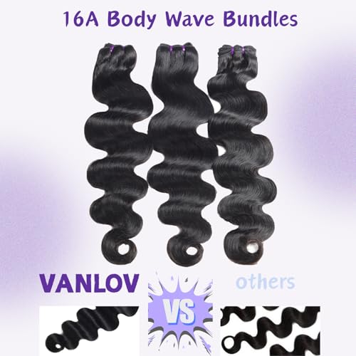 Vanlov 16A Body Wave Human Hair Bundles (18 20 22) Brazilian Remy Hair 3 Bundles Body Wave Bundles Human Hair Extension Natural Black Bundles