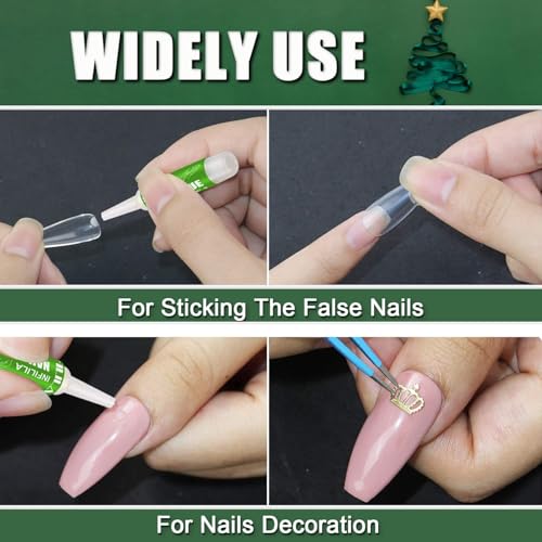 NXJ INFILILA Nail Glue for Press on Nails, Super Strong Nail Tips Glue for Acrylic Broken Fake Nails, Long Lasting Professional Fast Drying Tech Supplies Adhesive 12PCS 0.07OZ/PCS