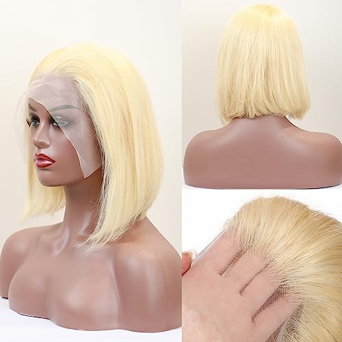 12 Inch Blonde Bob Wig Human Hair 180% Density 613 Lace Frontal Human Hair Bob Wig 13x4 HD Lace Front Wig Human Hair Free Part 613 Short Straight Bob Wig Pre Plucked with Baby Hair