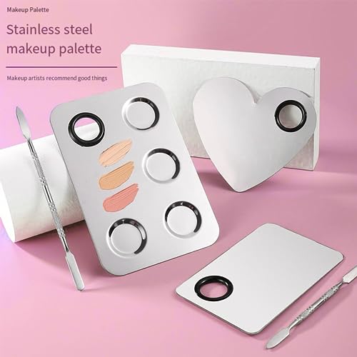 Makeup Mixing Palette, KissDate Makeup Spatula Palette with Foundation Spatula, Stainless Steel Makeup Palette Mixing Tray Nail Art Foundation