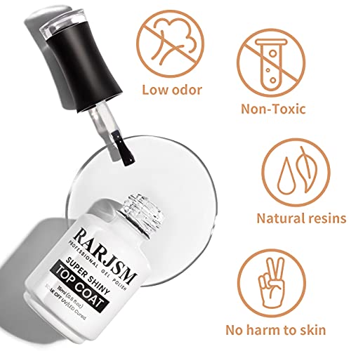 RARJSM Base and Top Coat Clear Shine Glossy Mirror Long Lasting Nail Art Gel Polish 15ml Big Capacity Soak Off 2pcs Set LED UV Curing Requires for Home Salon DIY Nail Manicure