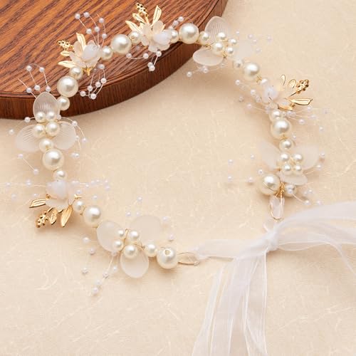 Flower Girl Headpiece, Bridal Headband,Flower Girl Hair Accessories, Princess Crystal Pearl Hair Accessories, Suitable for Teenage Girls and Women £¨White£©