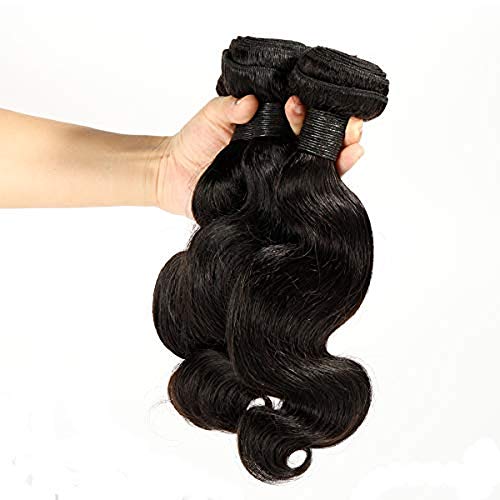 SingleBest Body Wave Bundles With Closure 10A Brazilian Virgin Hair Short Bob Weave With 4x4 Middle Part Half Hand Tied Lace Closure 100% Unprocessed Human Hair Natural Color(8 8 8+8inch)
