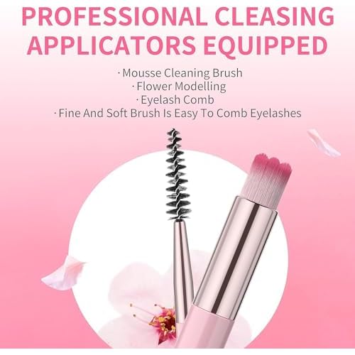 Eyelash Extension Cleanser, BREYLEE Upgraded Eyelash Extension Shampoo 60ML+Mascara Wand+Brush Eyelash Foam Cleanser For Extensions and Natural Lashes