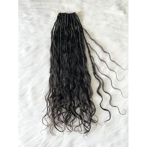Pre-looped Crochet Boho Faux Locs with Human Hair body wave Ends Boho Hair Braids Goddess Dreadlocks Hair for Black Women Natural Color 26 Inch (Pack of 2)