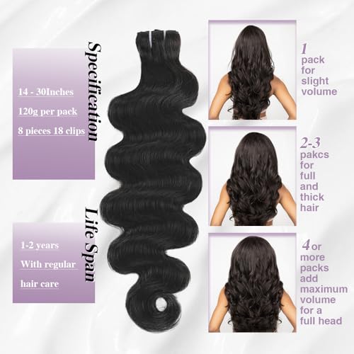 Body Wave Clip In Hair Extensions Real Human Hair Clip Ins For Women 24 Inch Remy Human Hair Extensions Clip Ins 8 Pcs With 18 Clips 120g Natural Black