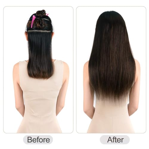 5 Pieces 22" Remy Clip in Hair Extensions Human Hair Natural Black to Chestnut Brown Highlight Ombre - Silky Straight Short Thick Real Hair Extensions for Women (22 inches, (1BT6) P1B, 110grams)