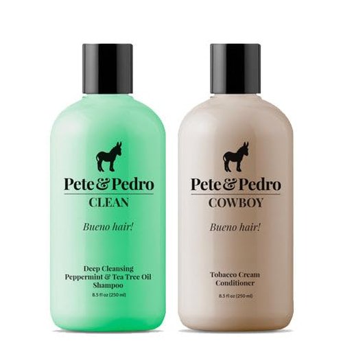 Pete & Pedro CLEAN Shampoo 8.5 oz & Cowboy Tobacco Cream Conditioner 8.5 oz Combo - Deep Cleansing Tea Tree Oil and Peppermint Shampoo | Nourishing Conditioner Tobacco Scent For Healthy Hair