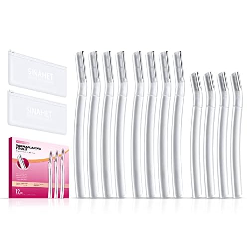 SINAHET Dermaplaning Tool (12 Count), Professional Face Razors for Women, Facial and Eyebrow Hair Removal, Gentle Skin Exfoliation Blade