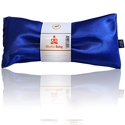 Lavender Eye Pillow - Hot or Cold Weighted Satin Eye Mask perfect for Sleeping, Yoga, Meditation - Gifts for Women, Birthday, Teachers - Natural Herbal Relaxation (Sapphire)
