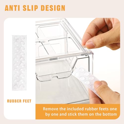6 Pack Stackable Makeup Organizer, 4.4'' Tall Acrylic Bathroom Makeup Organizer and Storage Drawer with Pull-out Handle, Clear Plastic Storage Bins for Vanity,Pantry,Desk,Undersink,Kitchen