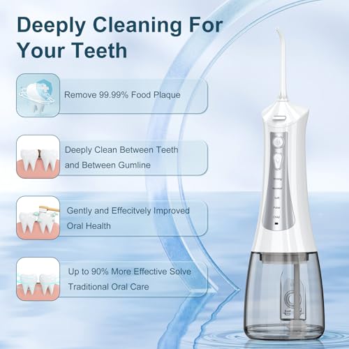 300mL Cordless Water Flosser with 5 Modes & 4 Tips | 30-Day Battery, IPX7 Waterproof | for Travel, Braces, and Deep Cleaning | Professional Smile, Anywhere
