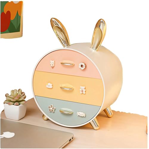 Makeup Organizer and Storage for Perfumes Cosmetics Jewelry,Box for Countertop, skincare Cabinet Storage Bins 3 draws Stackable Vanity Organizer for Dresser and Bathroom Countertop(Golden Ear)