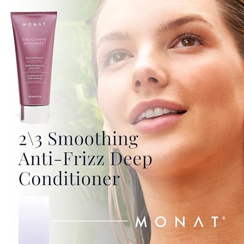 MONAT Smoothing Anti Frizz Shampoo, Deep Intensive Treatment & Blow Out Cream - Frizzy Hair Care Pack - Vegan, Natural, Heat Damage Protection, Strengthens Hair - 3 Products