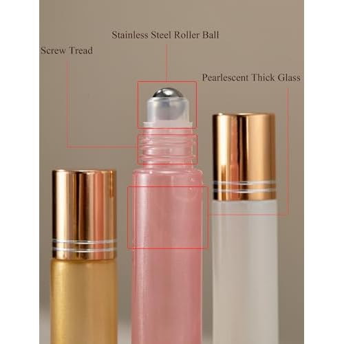 Qeuly 10ml Roll on Bottles - 6 Color Essential Oils Bottles, Thick Glass with Stainless Steel Roller Balls, Empty for Aromatherapy, Perfumes and Lip Balms