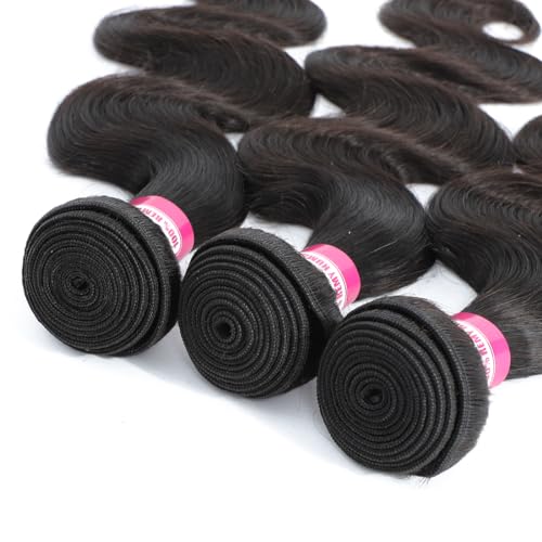 12A Body Wave Bundles Human Hair 24 26 28 Inch 3 Bundles Human Hair 100% Unprocessed Brazilian Virgin Hair Bundles Body Wave Human Hair Bundles Human Hair Extensions Natural Black
