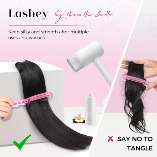 Lashey Raw Human Hair Bundles Straight 3 Bundles 14 16 18 Inches 100% Virgin Hair Bundles Soft and Silky Weave Bundles Double Weft Straight Raw Bundles Human Hair Hair Extension Natural Black