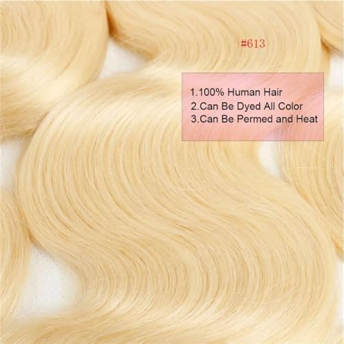 12A HC 613 Body Wave Bundles Human Hair 12 14 16 Inch Blonde Human Hair Bundles 12A Grade Brazilian Hair Extensions 100% Unprocessed Weave 3 Bundles