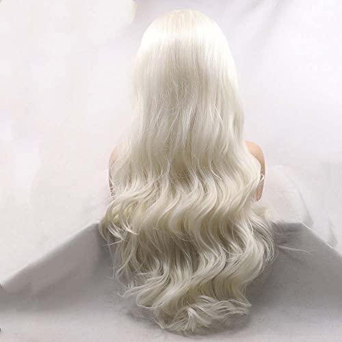 1001#Color Synthetic Blonde White Lace Front Wigs For Women Hair Platinum Blonde Hair Long Body Wave Wig Heat Resistant Fiber Long Wavy Wigs