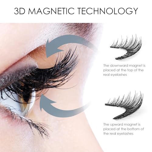 Magnetic Eyelashes, Dual Magnetic False Eyelashes without Eyeliner, Reusable Fake Eyelashes with Applicator No Glue, Natural Look