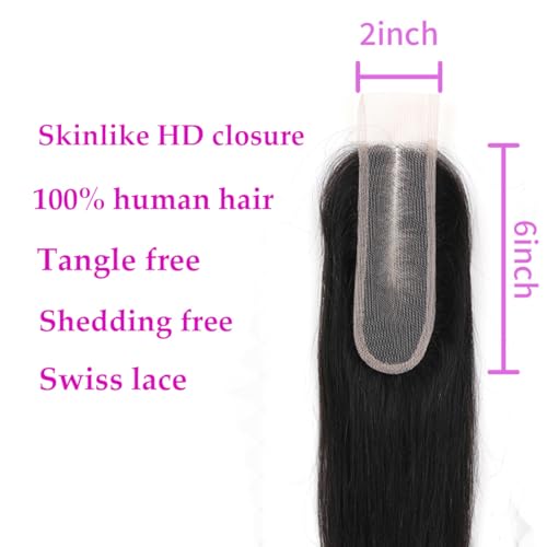 2x6 HD Lace Closure Skinlike 2x6 Human Hair Closure Straight 2x6 Brazilian Virgin Human Hair Kim K Middle Part Closure 2x6 Straight HD Closure 16inch Pre-plucked with Natural Hairline