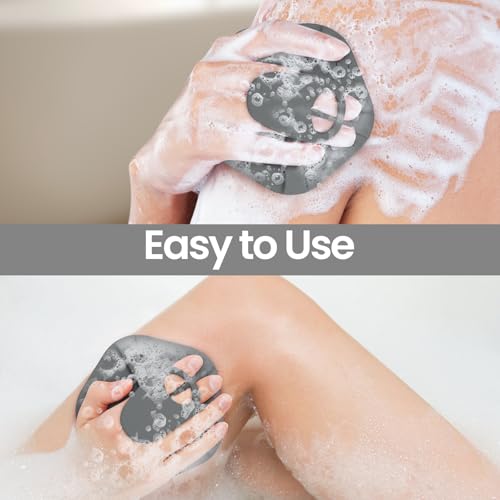 Silicone Body Scrubber Redfly Back Scrubber for Shower, Exfoliating Body Brush, Rubber Massage Loofah for Men and Women, Effective Skin Cleaner and Exfoliator, Bath Scrub for Deep Cleaning (Grey)