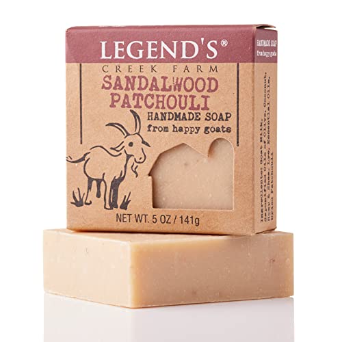 Legend's Creek Farm Goat Milk Soap - Cleansing Moisturizing Bar for Hands and Body - 5 Oz Creamy Lather, Nourishing, Gentle Natural Soap for Sensitive Skin (Sandalwood Patchouli, Pack of 3)