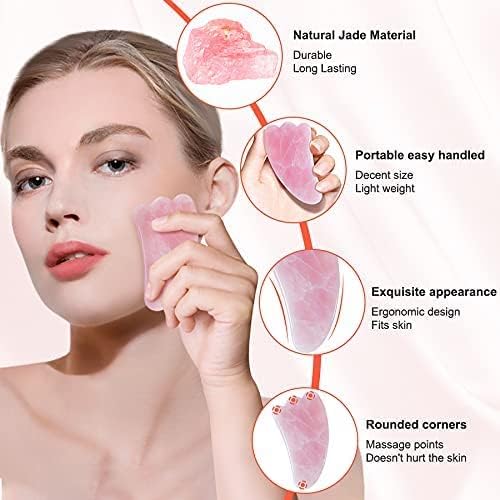 Pink Rose Quartz Gua Sha Board-Relief and Skin Renewal,Premium All Natural Handmade Stone Gua Sha Scraping Facial Massage Tools (3 Packs)