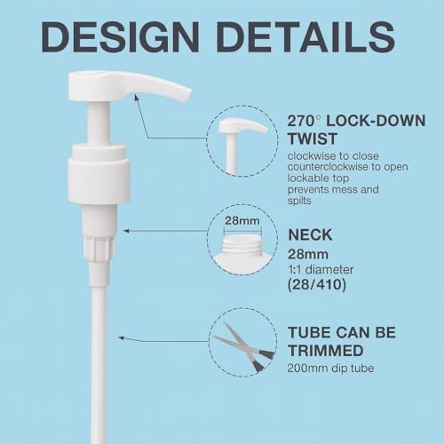 Universal Shampoo/Conditioner Dispenser Pump for Bottles, Leak Proof, Pump Top Fits 1 L/33.8 oz Bottles, 28/410 Neck Size, (Variety Pack of 2)