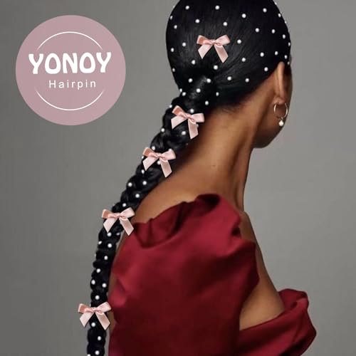 YONOY 60Pcs Mini Cute Bow Hair Clips for Women Girls,Small Hair Clips Solid Color Hair Ribbon Alligator Clips Barrettes Pins Metal Y2kHair Accessories