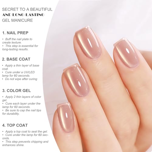 Vishine 16ml Gold Glitter Cat Eye Gel Nail Polish, Sheer Nude Beige Glass Jelly Gel Magnetic Shimmer Gloss Shine Holographic Translucent Color For Nail Art Manicure DIY At Home #432