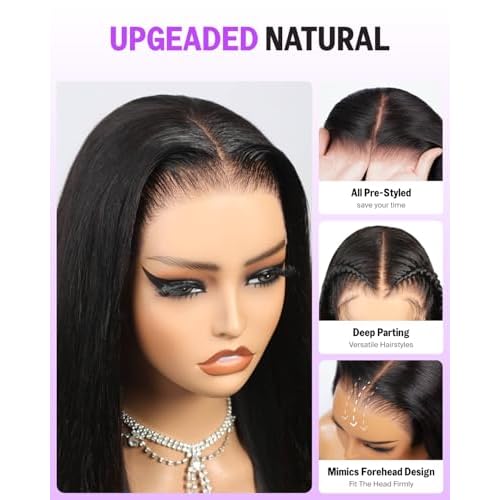 13x6 HD Lace Front Wigs Human Hair 220% Density Glueless Wigs Human Hair Pre Plucked Pre Cut Upgrade Ear-to-Ear Frontal Straight Wigs for Women Glueless Drawstring Wig with Tapes 22 Inch
