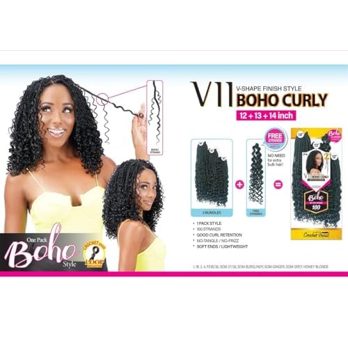Royal Zury Crochet Briad V-shape Finish Style V11 Boho Curly (12"+13"+14") (SOM 27/30)