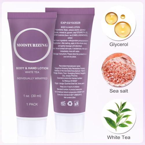Travel Size Body Lotion, Small Hand Cream Lotion Bulk, Nourishing Extra Dry Skin Individually Wrapped Mini Bottle Shower Moisturizer Lotion Toiletries for Travel Hotel Homeless 1 oz (Pack of 60)