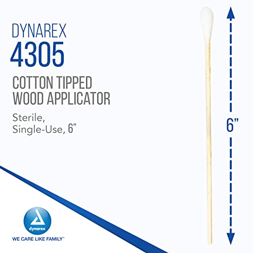 Dynarex 4305 Sterile Cotton Tipped Applicator,6" Length, Single-Use Wooden Cotton Tip Applicator for Wound Care & Dressing, Hygiene, Make Up, Cleaning Tool, Jewelry, Pack of 2000