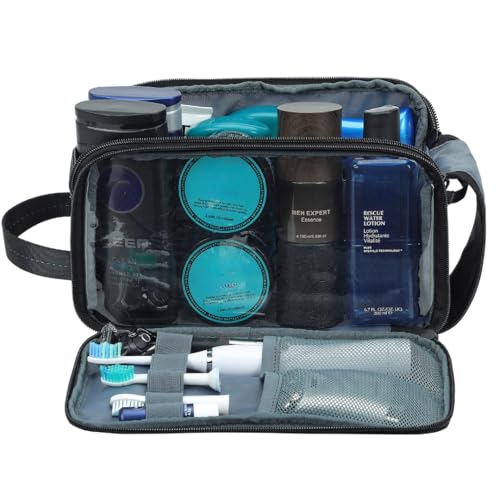ZEEMO Travel Toiletry Bag for Men, Water-Resistant Double-Sided Full-Open Dopp Kit, Versatile Organizer for Shower and Hygiene Accessories, Bathroom Essentials, Cosmetics